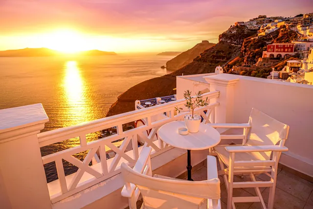 Caldera catamaran at sunset